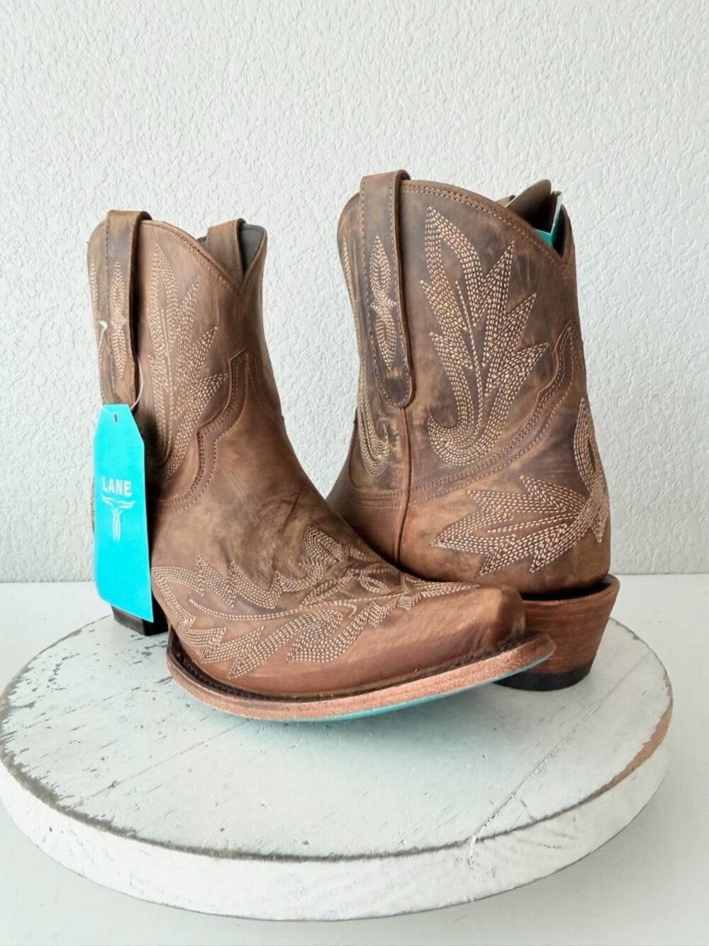 Lane LEXINGTON Burnt Caramel Brown Cowboy Bootie Western Cowgirl Short Boots 11